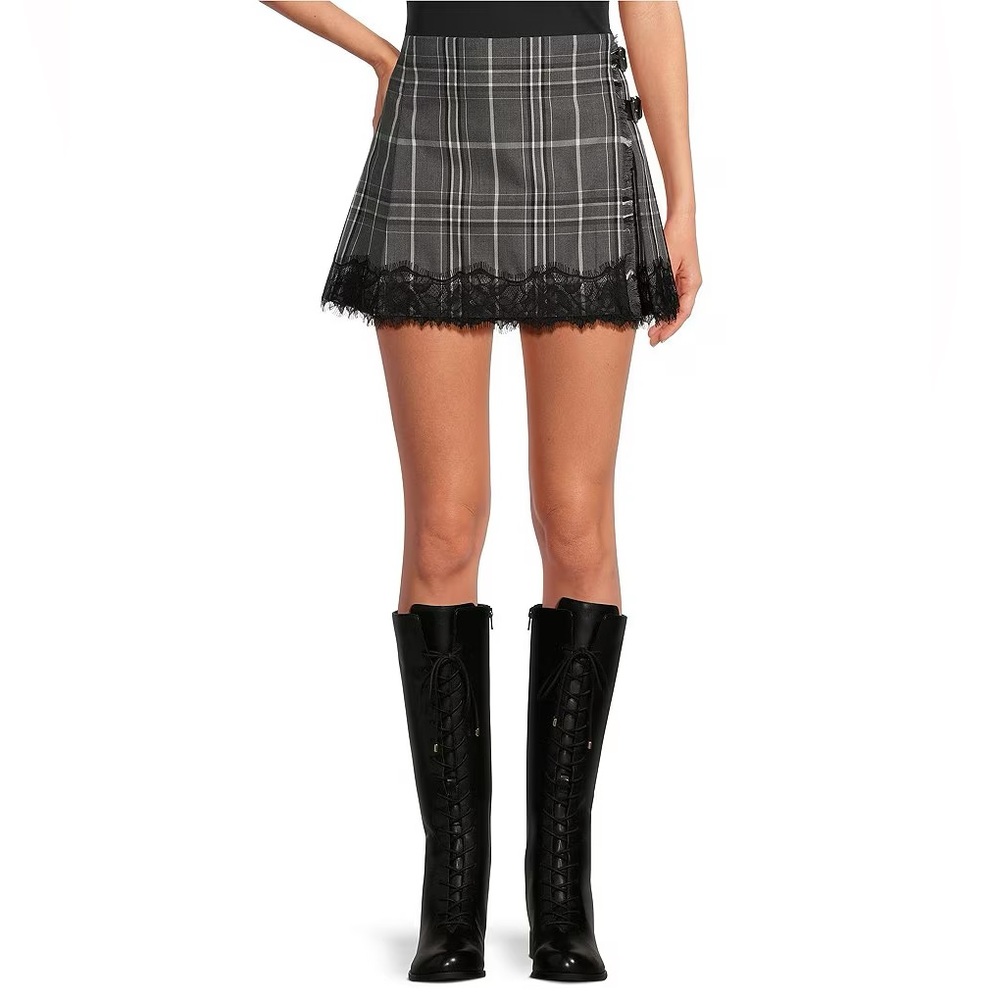 Lilly Sisto for Gianni Bini Plaid Lace Mini Skirt size 8